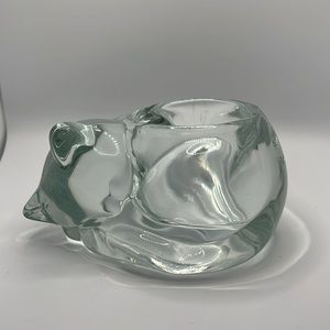 Indiana Glass Made in USA Sleeping Cat Clear Glass Votive Candle Holder Planter